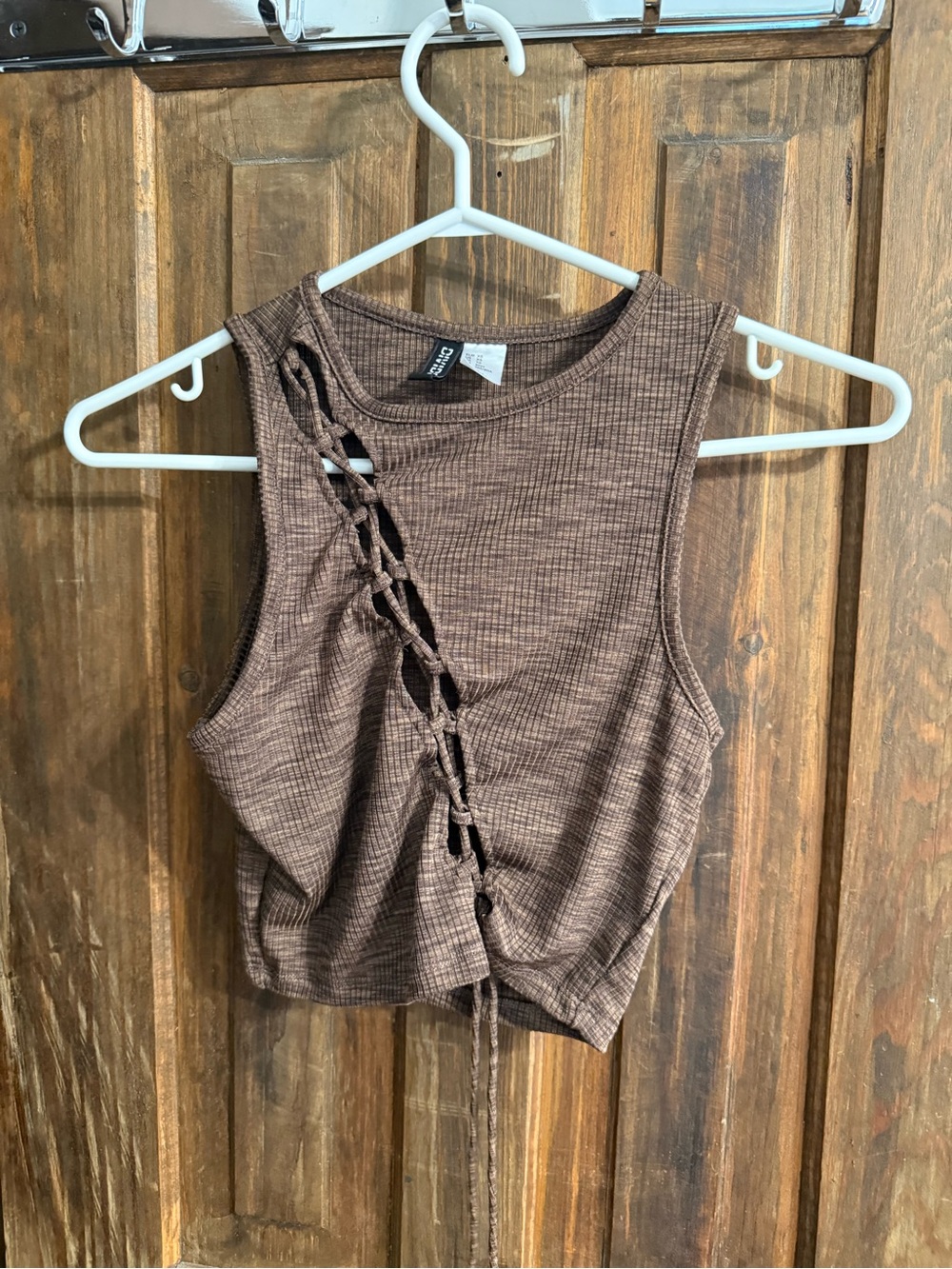 H&M Brown Ribbed Lace-Up Crop Tank